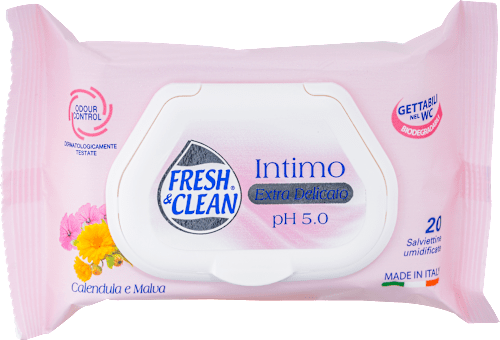 fresh-clean-salviette-intime-calendula-e-malva Μαντηλάκια καθαρισμού ευαίσθητης περιοχής Fresh & Clean με καλέντουλα και μολόχα - 20 τεμ - εικόνα 1